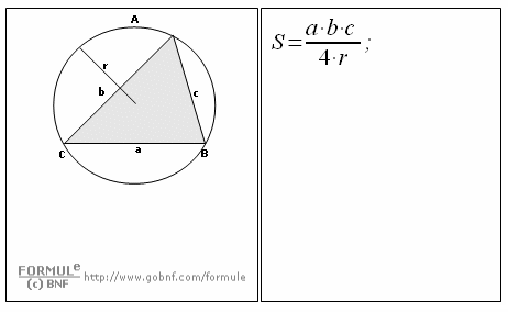 Geometria del piano, Area di un triangolo inscritto in una circonferenza, Formule